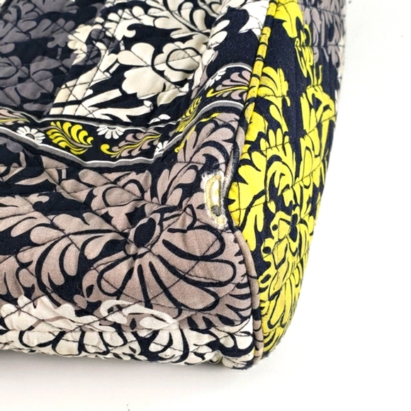 Vera Bradley Tote Bag Purse - Black Gray White Green Floral Baroque - Picture 7 of 16